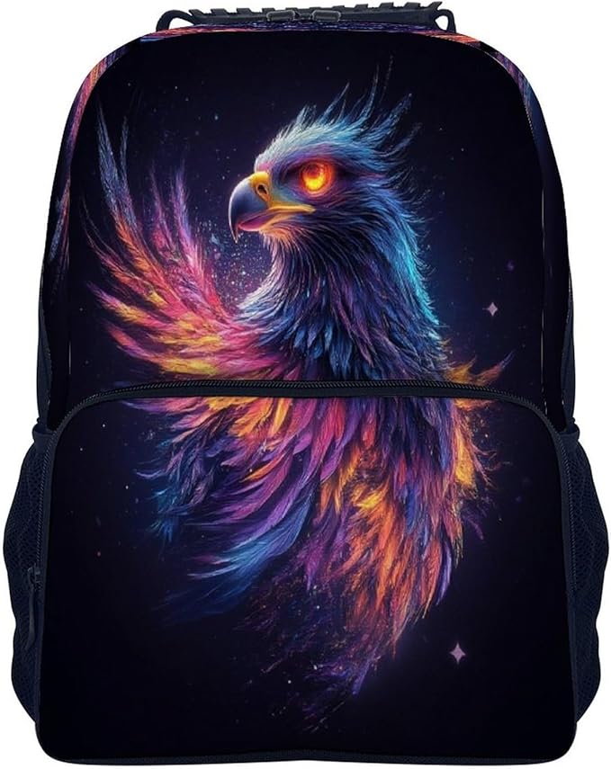 Polyester Daypack Bookbag for Gym Business Bicycle, Large Capacity Multipurpose Anti-Theft Carry On Bag, Colorful Space Eagle Art Travel Hiking Daypack