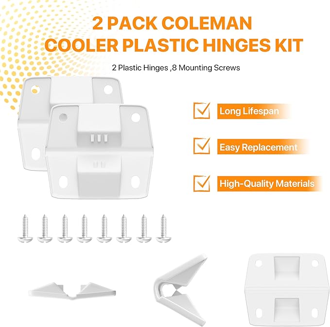 Replacement Cooler Hinges,Cooler Plastic Hinges kit Compatible with Coleman Coolers,Cooler Hinges Replacement Parts:4 Plastic Hinges,16 Mounting Screws