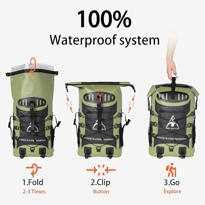 Oak-Sports Dry Bag Waterproof Backpack 5L/10L/20L, Roll Top Lightweight Beach Bag with Double Zipper Seal for Swimming, Kayaking, Hiking, Boating, Adjustable Shoulder Strap