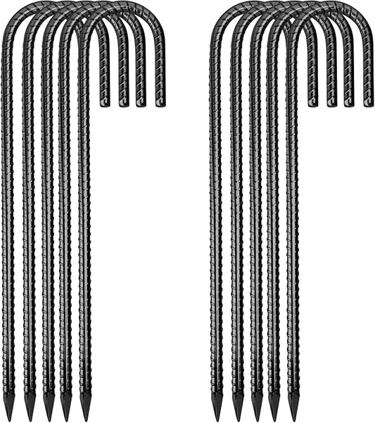 12 Inch Rebar Stakes,10 Packs Heavy Duty Metal J Hook Garden Ground Stakes for Camping Tent Canopy or Supporting for Garden Landscapes Fences Stakes (J Shape-Black, J-12 x5/16-10pcs)