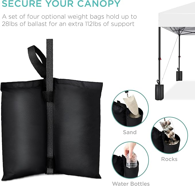 Best Choice Products 12x12ft Pop Up Canopy Tent, Outdoor Shade, 1 Person 1 Minute Set Up, Carry Case, 4 Weight Bags - White