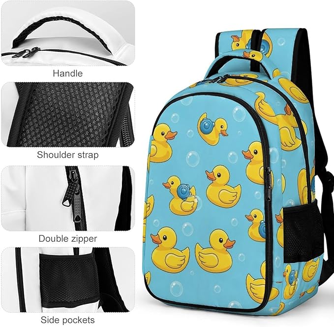 Cute College Laptop Backpack Cute Funny Blue Bubbles Yellow Rubber Ducks, Sturdy Travel Business Bag with Tumbler Holder Gifts for Nurse Teacher Women