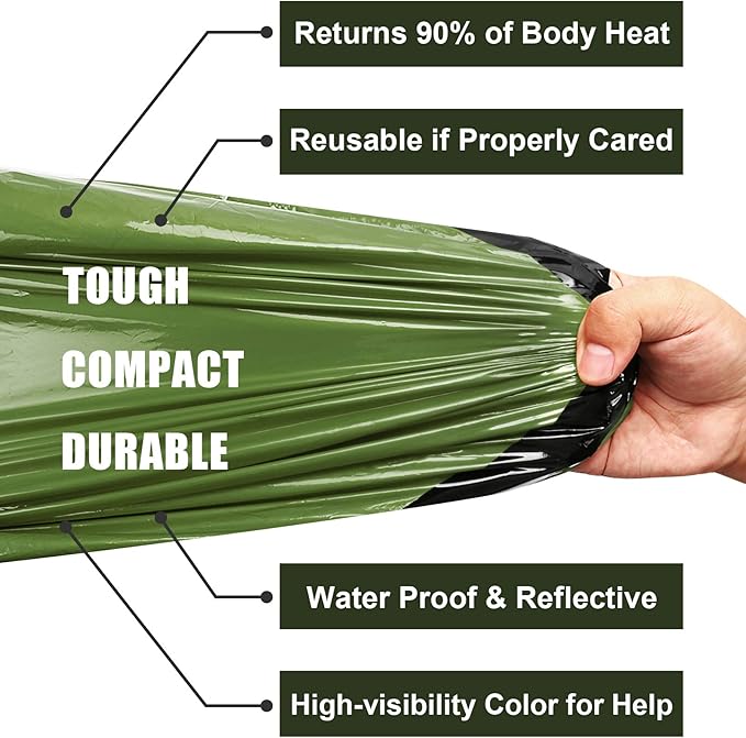 Timok Emergency Sleeping Bags Thermal-Emergency-Blankets Ultralight Space Blankets Survival Waterproof Bivy Sack Multi-Purpose Survival Gear for Hiking, Camping, First Aid Kits, Outdoor Survival Gear