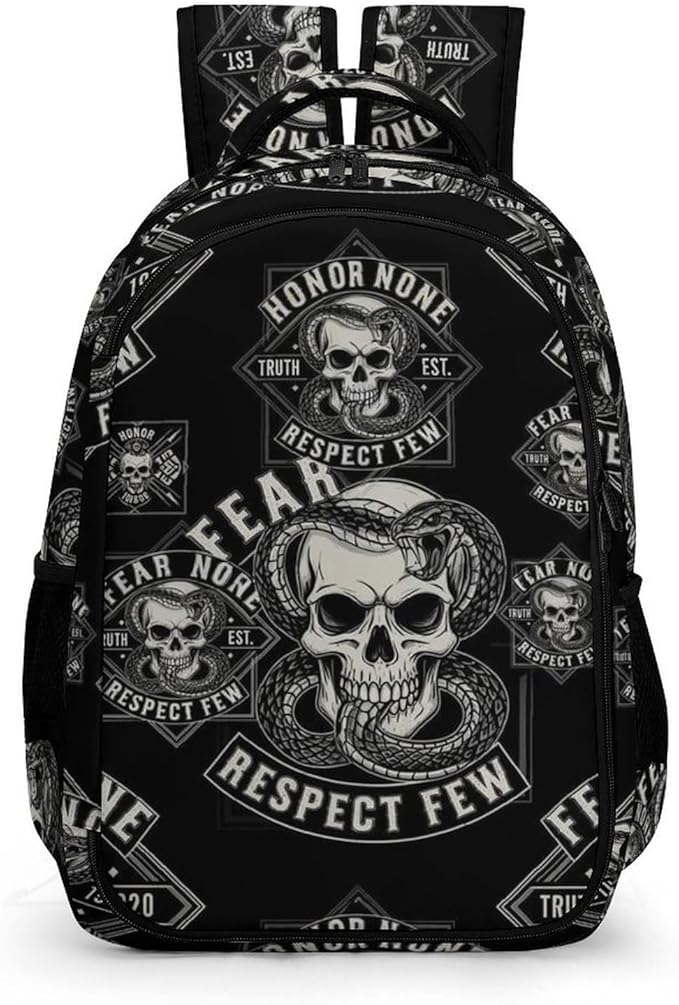 Business Laptop Backpack Skull Snake Art, Waterproof Travel Anti Theft Computer Bag with Water Bottle Pockets Gifts for Men Women