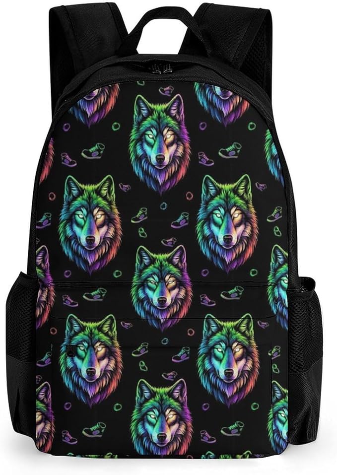 Chic Carry-On Dual Shoulder Bag for Sports and Picnics, Colorful Wolf, Camping Outdoor Backpack