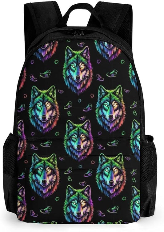Chic Carry-On Dual Shoulder Bag for Sports and Picnics, Colorful Wolf, Camping Outdoor Backpack