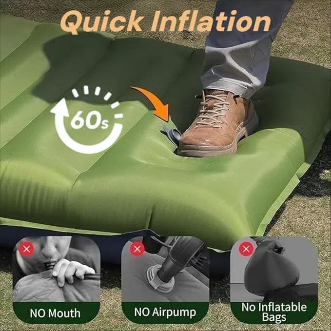 4 Inch Thick Camping Sleeping Pad with Internal Straps - R Value 4.0 for 4 Seasons, Durable & 100% Waterproof Outdoor Air Mattress, Lightweight Sleeping Mat for Hiking, Backpacking, Travel