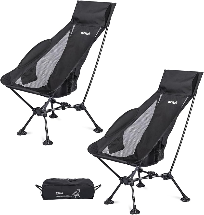WildCall Lightweight Folding High Back Camping Chair with Head Support, Compact Beach Chair with Anti-Sinking Large Feet and Three Tilt Angles Adjustment