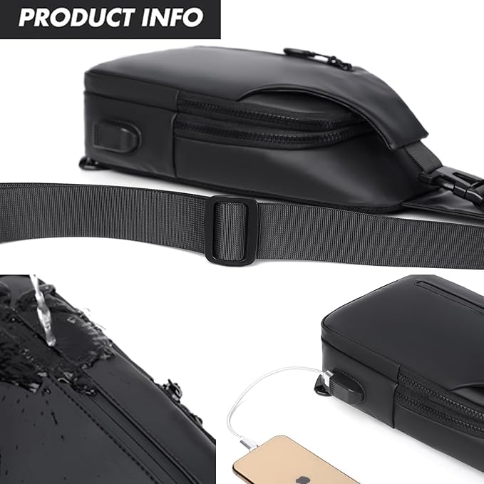 Waterproof Sling Bag for Men Crossbody Bag Shoulder travel Backpack Sling with USB Charging Port Anti Theft Cross Body Bag Chest Daypack for Hiking Sports Running Women-Black