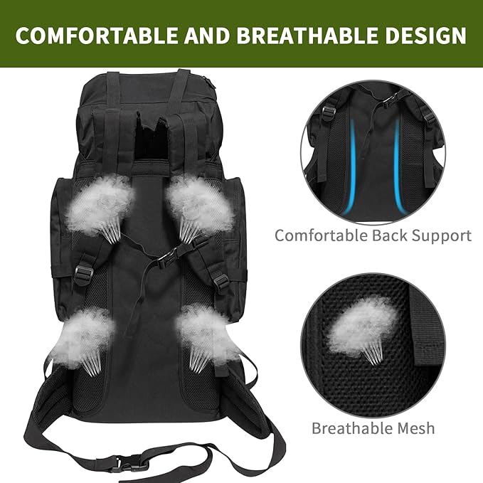 Hiking Backpack, 80L Molle Military Tactical Rucksack, Camping Backpack with Shoe Compartment, Lightweight Rucksack for Men, Water Resistant Hiking Daypack Survival Bag Hiking Bag (Black)