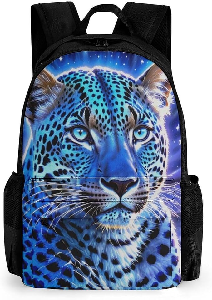 Men Women Polyester Galaxy Cheetah Art Casual Daypack Large Capacity Carry On Bag With Adjustable Shoulder Straps for Camping Work Running