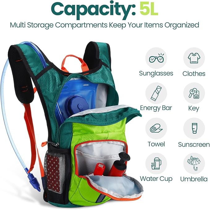 2 Pcs Kids Hydration Backpack with 1.5L Water Bladder Lightweight Kids Hiking Backpack Water Rucksack for Boys Girls Climbing Running