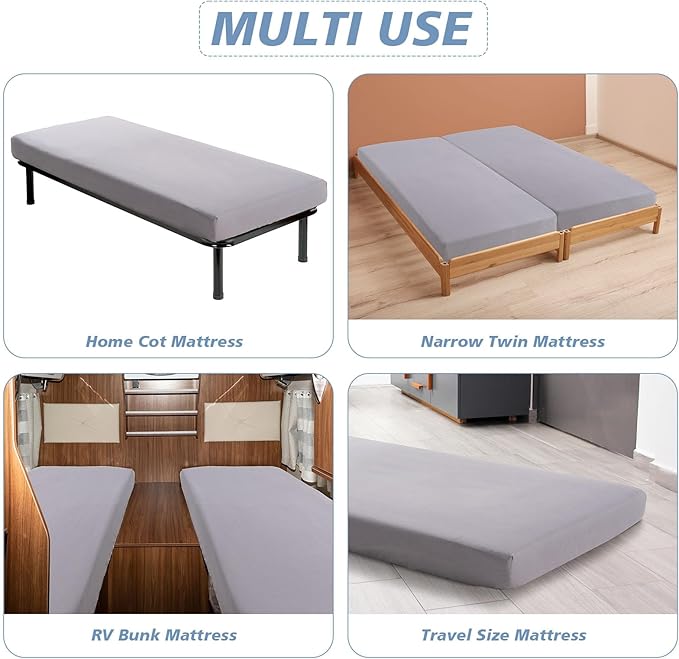 Cot Sheets 30" x 80" Cot Size Sheet Fitted for Narrow Twin/Camping Cot/Rvs Bunk/Guest Beds/Travel Trailers/Spilt Queen Bed, Ultra Soft & Breathable Camper RV Bunk Bed Sheets, Gray