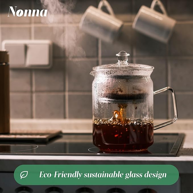 Glass Coffee Percolator - The Nonna | Non-Electric Borosilicate Glass & Stainless Steel | Eco-Friendly Coffee Gift | BPA Free | Stovetop Glass Percolator (1 Unit)