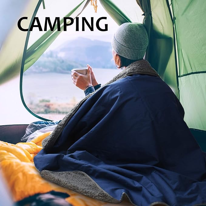 Tirrinia Large Waterproof Outdoor Blanket, Soft Warm Windproof Stadium Blanket with Sherpa Fleece and Foldable for Outdoor Sport, Baseball, Football, Beach, Concerts, Car