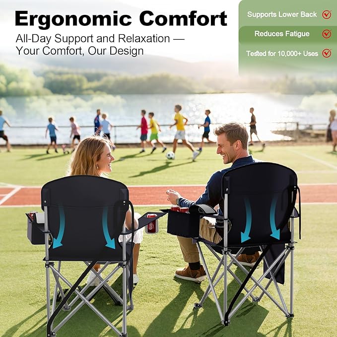 Folding Camping Chairs Durable 600D Oxford, Portable Outdoor Chair with Cooler Pouch, Cup Holder & Storage Pocket for Camping, Beach, Fishing