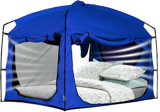 Bed Tent,Portable Privacy Sleeping Bed Canopy,Blackout 90% Drapes for Kids and Adult,Indoor Space Tent with Breathable Large Mesh Windows