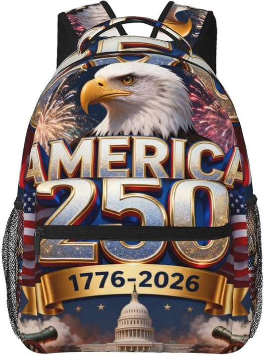 Polyester Daypack Backpack for Climbing Outdoors Running, Big Capacity Multipurpose Anti-Theft Bookbag, USA 250th Anniversary America Patriotic Art Travel Hiking Camping Rucksack