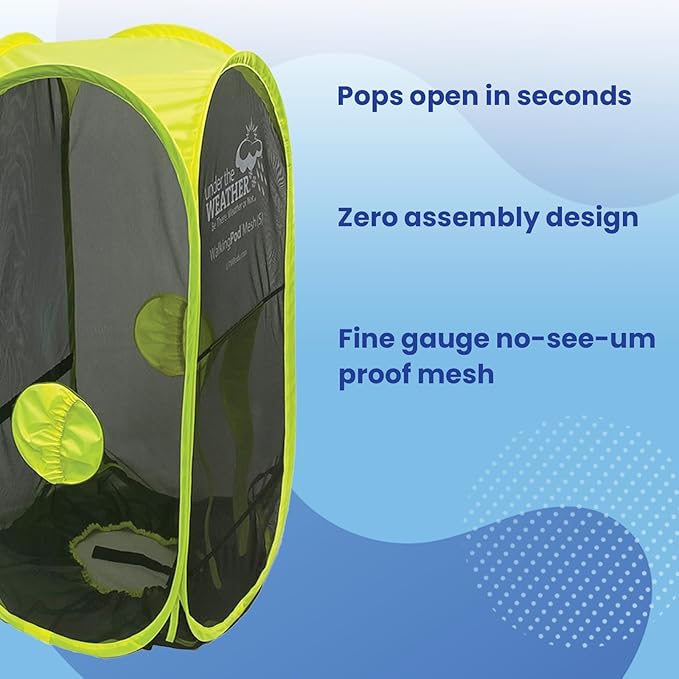 WeatherPod Short Bug-Screen Walking Pod – Pop-Up Wearable Mosquito & Bug Screen with Mesh – Fine Gauge, Fully Enclosed Personal Bubble – Safety Yellow