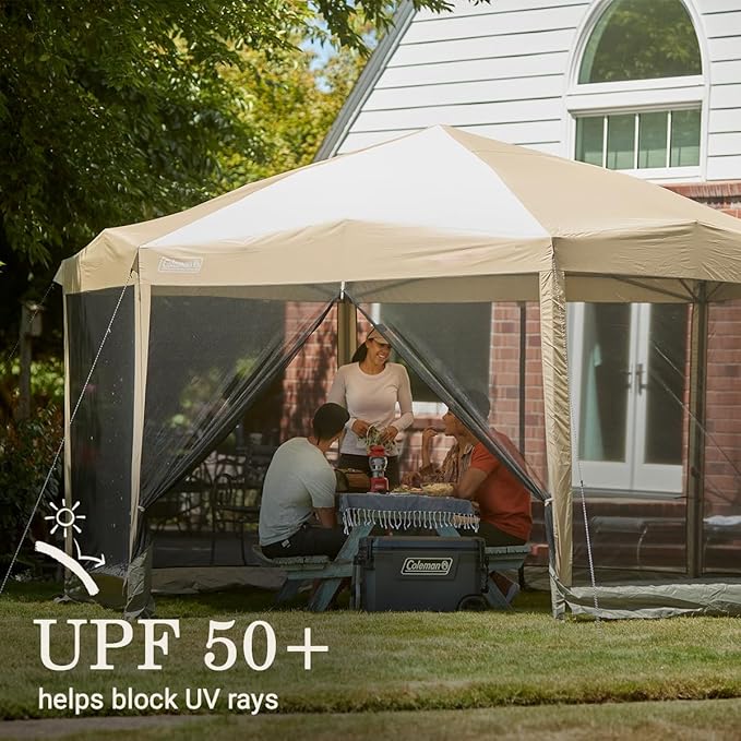 Coleman Back Home Screened Canopy Tent with Instant Setup, Outdoor Gazebo for Bug-Free Lounging, Fits Over Picnic Tables, Ideal for Parties, Events, Tailgates, Dining, & More