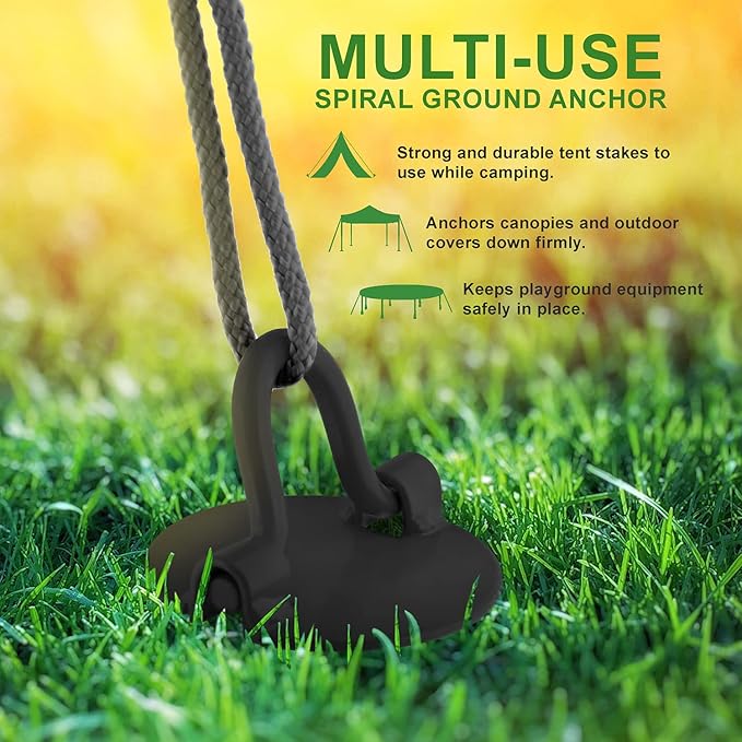 7Penn Spiral Ground Anchors - 8 Inch Black Tent Stakes Heavy Duty Ground Screw Anchor Twist Stakes, 4 Pack