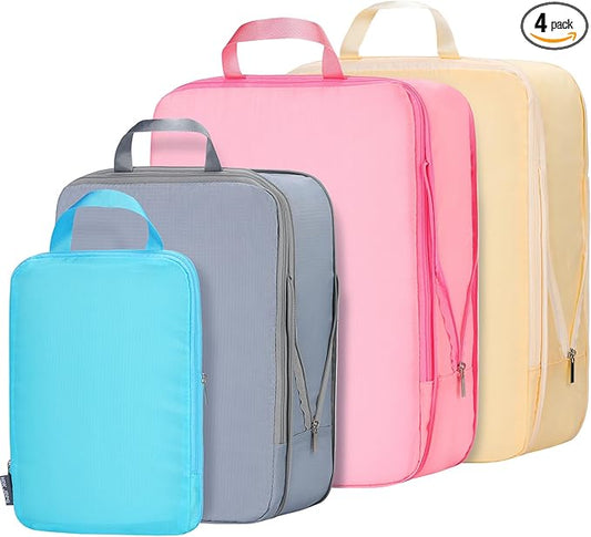 Carry on Compression Packing Cubes Travel for Suitcases ，Compressible Packing Cubes for Travel Women Packing Organizers 4 Set Ultralight (multicolor)
