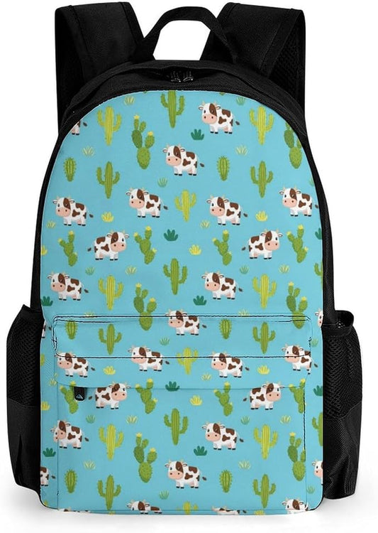Men Women Lightweight Shorthorn Cattle And Cautus Casual Daypack Large Capacity Bookbag With Adjustable Shoulder Straps for Gym Business Bicycle
