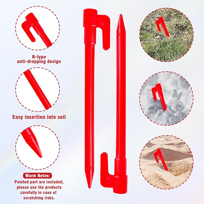 24pcs Red Plastic Tent Pegs, Ground Stakes, Landscape Fabric Stakes, Stakes for Inflatables, Garden Stakes, Yard Stakes, Tent Stakes for Camping, Outdoor Decorations, Tarping