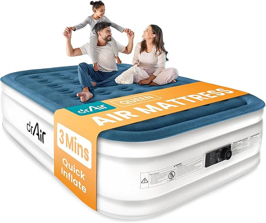 Queen Air Mattress with Built-in Pump, 18" Raised Blow Up Mattress, 800 lbs Max Honeycomb Air Bed, 48Hr Leak-Proof Test, 3min Inflatable Mattress for Home, Guests, Camping, Colchones inflables