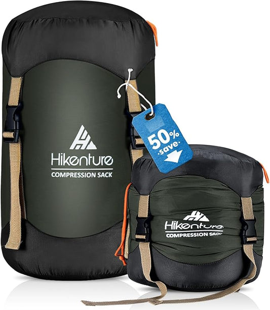 Hikenture Compression Sack for Sleeping Bag, Upgrade Anti-Tear Nylon Sleeping Bag Stuff Sack, 10L/14L/20L/30L Water-Resistant Compression Bag, Storage Bag