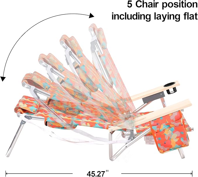 LET'S CAMP Backpack Beach Chair Set of 2, 5-Position Classic Lay Flat, Insulated Cooler Bag, Cup Holder, Storage Pouch and Tower Bar, Support 250LBS, Camo