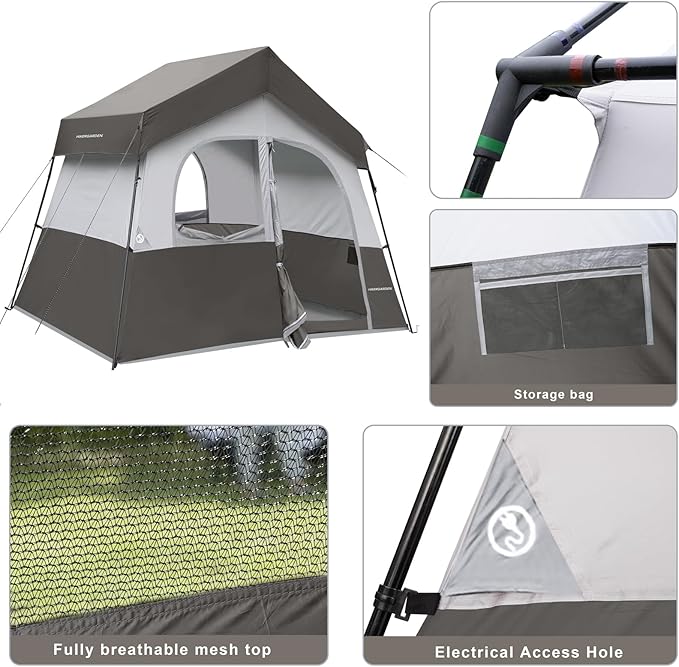 HIKERGARDEN 6-8 Person Camping Tent - Portable Family Cabin Tent for Camp, Windproof Fabric Camp Tent Outdoor for Hiking, Backpacking, Traveling