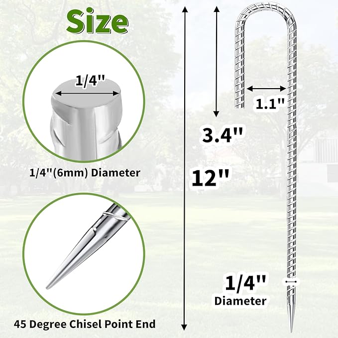 12 inch Stakes Heavy Duty 100-Pack J Hook Metal Fence Stake for Dogs Digging Tent and Outdoor Decorations Inflatables Rebar Metal Spikes for Ground