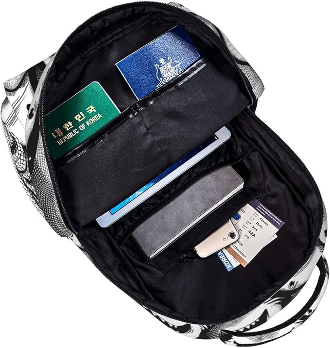 Lightweight Daypack Bookbag for Trekking Business Walking Cycling, Big Capacity Anti-Theft Multipurpose Carry On Bag, Animal Black And White Sharks Art Business Computer Bag