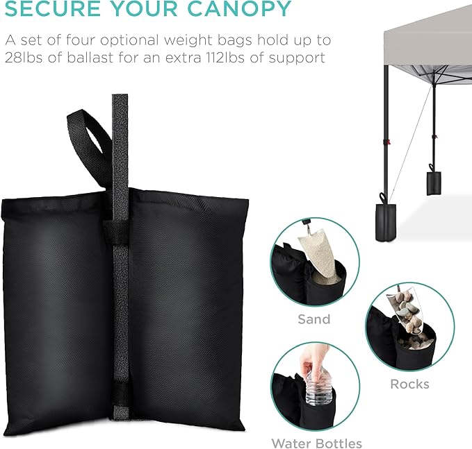Best Choice Products 8x8ft Pop Up Canopy Tent, Outdoor Shade, 1 Person 1 Minute Set Up, Carry Case, 4 Weight Bags - Light Gray