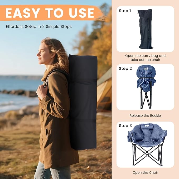 Oversized Heated Camping Chair, Heated Chairs Outdoor Sports with 3 Heat Levels, Portable Folding Heated Outdoor Chair for Lawn Patio Lounge, Battery NOT Included