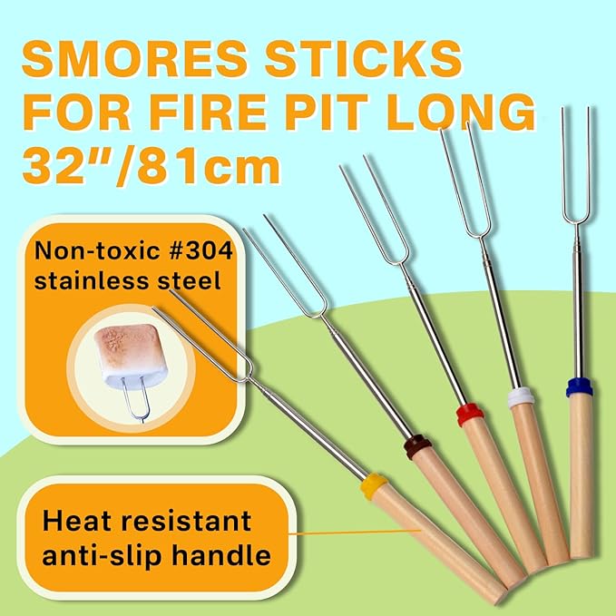 6-in-1 Dutch Oven Camping Accessories Kit - Campfire Cooking Equipment with Marshmallow Roasting Sticks, Heat-Resistant Gloves, 16" Scissors Tongs, Lid Lifter & Lid Stand