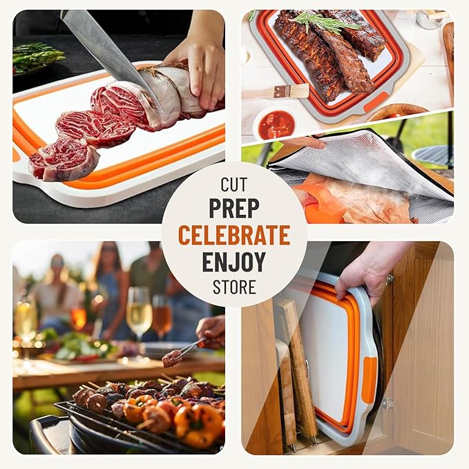 large 16L BBQ Prep Tub with Lid & BBQ Resting Blanket, Collapsible Cutting Board for Brisket & Vegetables, BBQ Tray for Meal Prep Marinating,Versatile Kitchen Container for Meat, Food Storage