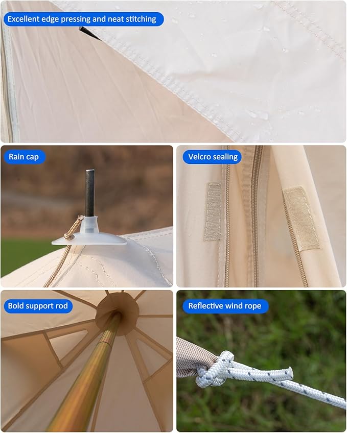 GarveeLife Canvas Bell Tent, 4 Seasons Yurt Tent with 2 Stove Jack, 4 Mesh Zippers Windows, Breathable Waterproof Tent Suitable for 4-12 People, Family Camping Outdoor Party