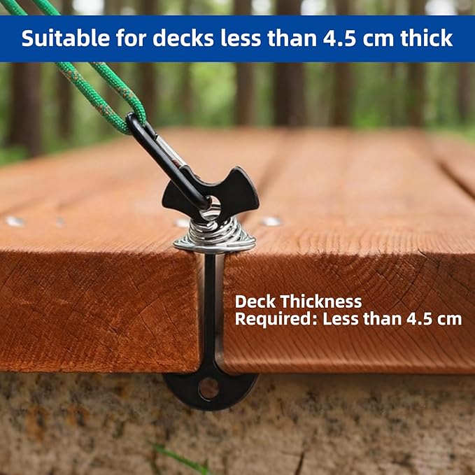 STARVAST 24PCS Deck Anchors Pegs with Carabiners, Rope Tent Tie Down Stakes Clips, Tie Down Anchor Rope Tensioner, Canopy Tent Anchors Outdoor Camping Tent Accessories (Black)