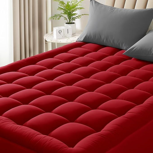 Quilted Mattress Pad Pillow Top Mattress Cover Protector Cooling Soft for Breathable Padded Deep Pocket 8-21 Fitted Supportive(Red,Full Size)