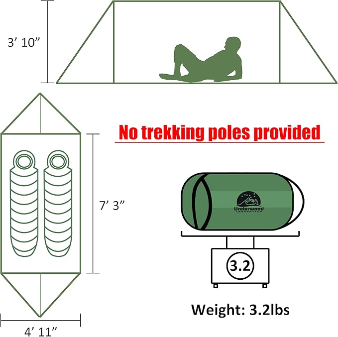 2-Person Trekking Pole Tent for Backpacking - Ultralight A-Frame Backpacking Tent, Two Person Waterproof Hiking Tent for Camping, Lightweight Camping Tent for Scouts, Trekker (No Poles)