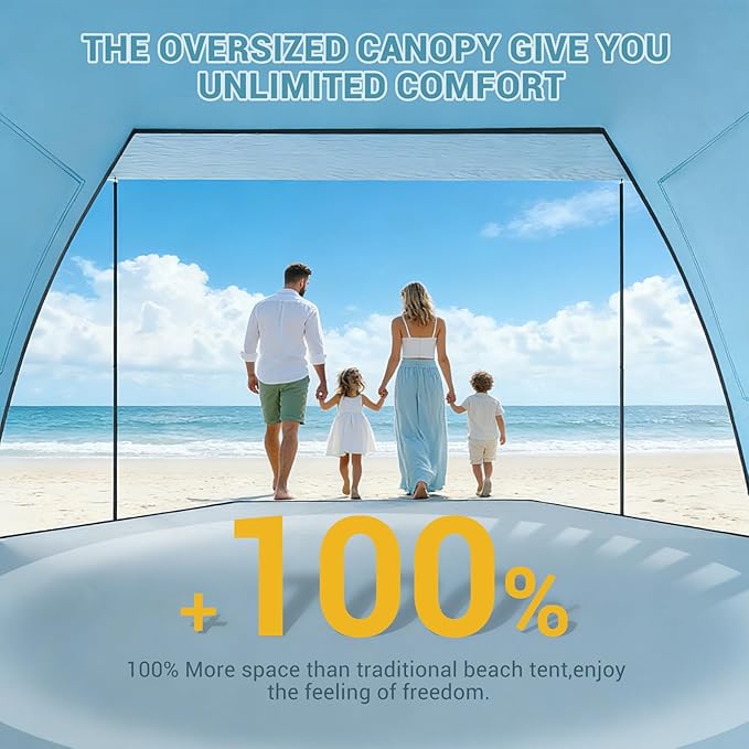 Elegear CumbreX™ Beach Tent Sun Shelter with Canopy, 4-5 Person Pop Up Beach Tent, Easy Setup UPF 50+ UV Protection Portable Lightweight Double Silver Coating Beach Cabana Sun Shade Shelter - Sky Blue
