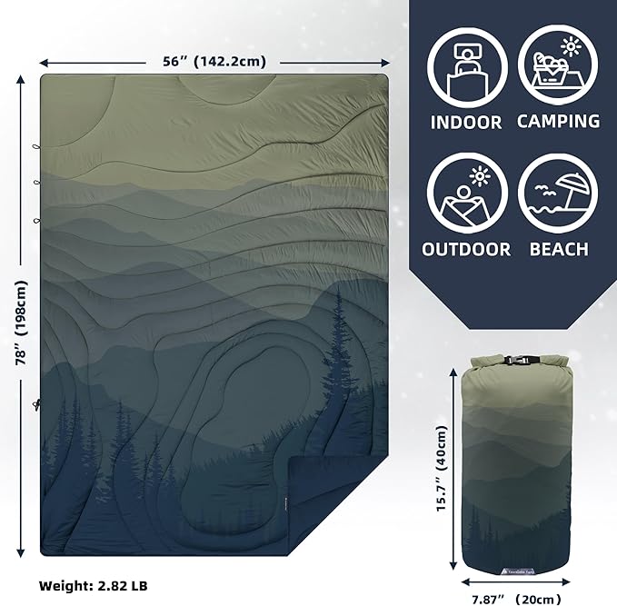 Camping Blanket Puffy - Outdoor Stadium Blanket Wearable, Lightweight, Packable, Machine Washable Camping Quilt for Traveling, Picnic, Beach, Party