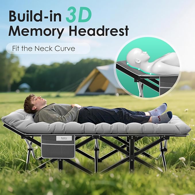 Suteck Camping Cot, 32In XXL Folding Camping Cot Heavy Duty Sleeping Bed for Adults 1200D Double Layer Oxford Cots for Camping W/Pilllow Mattress Carry Bag for Home Office Nap Beach Travel, 900LBS