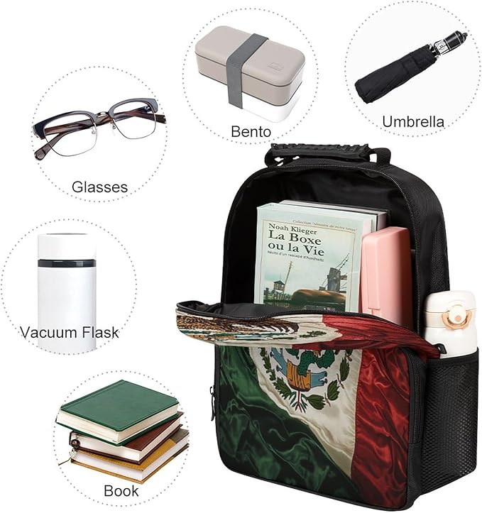Daypack Lightweight Multipurpose Anti-Theft Retro Mexico Flag Shoulder Bag Large Capacity Laptop Book Bag Rucksack With Adjustable Shoulder Straps
