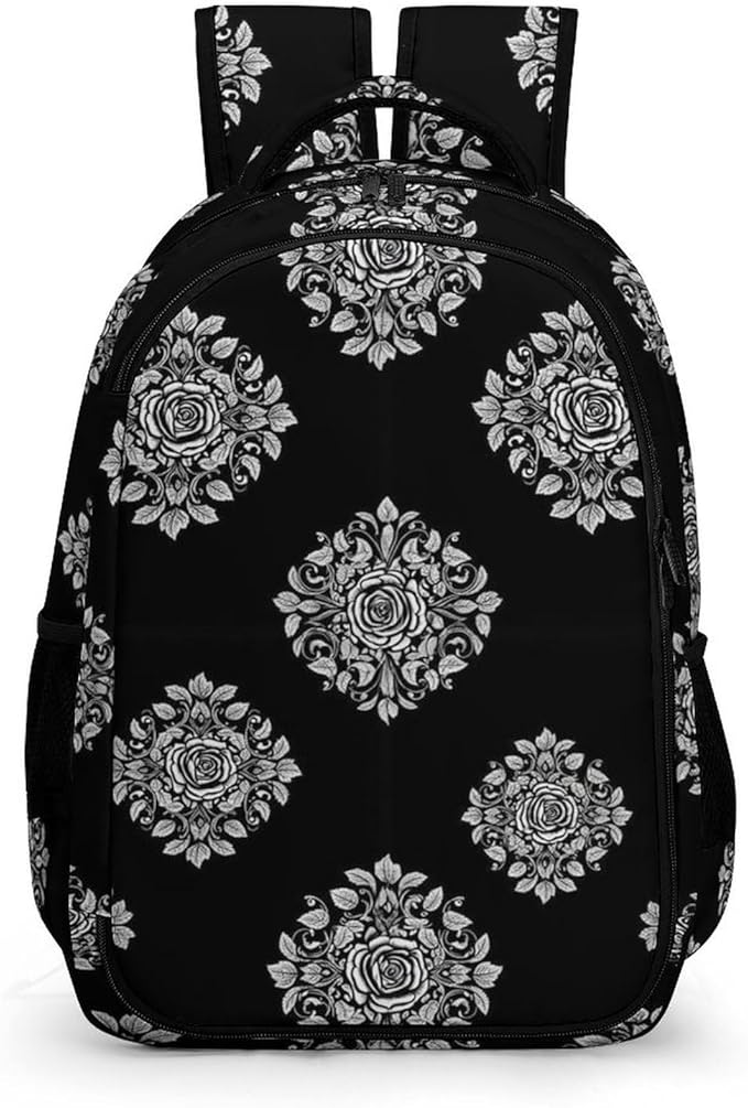 Business Travel Laptop Backpack Black Rose Art, Anti Theft Water Resistant Computer Bag with Compartment for Men Women