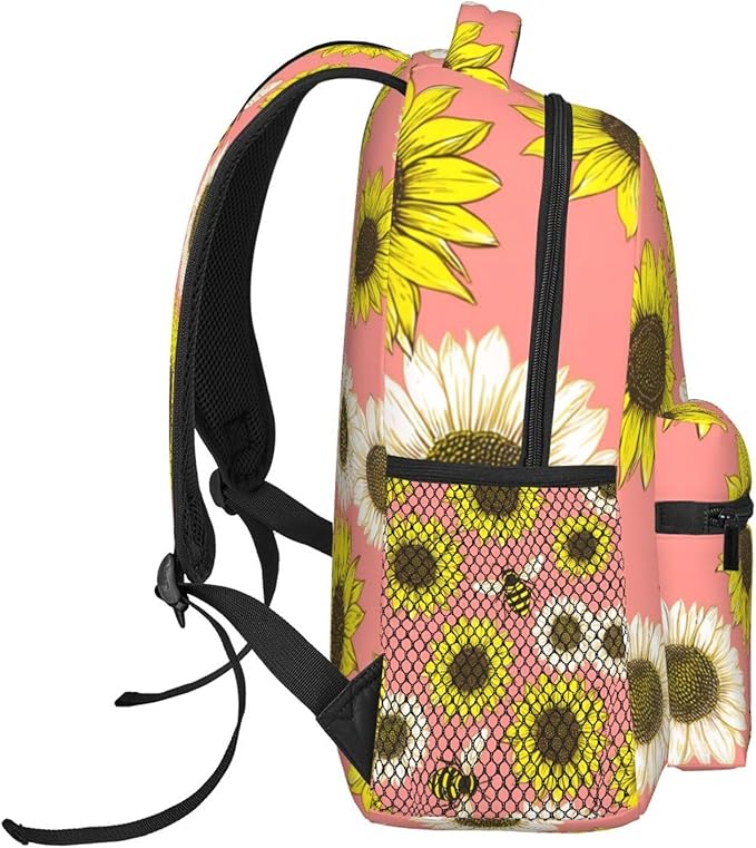 Shoulder Book Bags Polyester Multipurpose Anti-Theft Bee Sunflowers Carry On Bag Large Capacity Travel Hiking Camping Rucksack