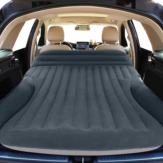 SUV Air Mattress, Double-Sided Thick Flocked Car Air Mattress with Built-in Pump & Pillow, Complete Sleeping Accessories for Auto Camping & Road Trips（Dark Gray）