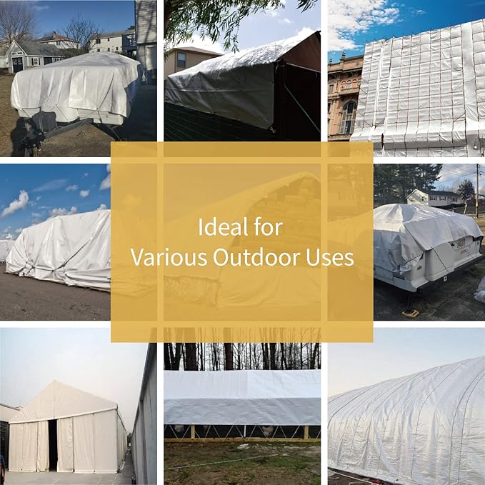 GUARD SHIELD White Tarp 8x8 Feet Medium Duty All Purpose Poly Tarps Cover 7mil (2-Pack)